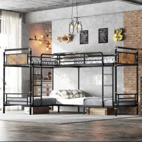 Quad Bunk Bed for 4 Kids, Heavy Duty Metal Twin Bunk Bed Frame, Detachable Triple Bunk Bed, Can Be Divided Into 3 Twin Beds