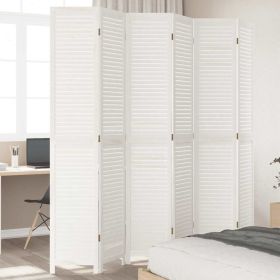Room Divider 6 Panels White Solid Wood Paulownia