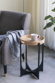 15x15x22" Brown Tray-Top Table with Black Geometric Base