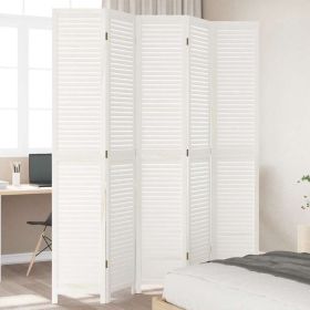 Room Divider 5 Panels White Solid Wood Paulownia