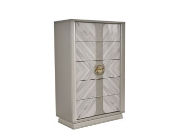 Eternity Traditional Style 5-Drawer Chest Made with Woodand Gold Accents in Beige