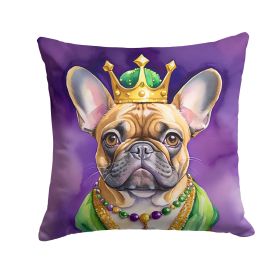 French Bulldog King of Mardi Gras Throw Pillow Machine Washable, Indoor Outdoor Decorative Pillow for Couch, Bed or Patio, 18Hx18W