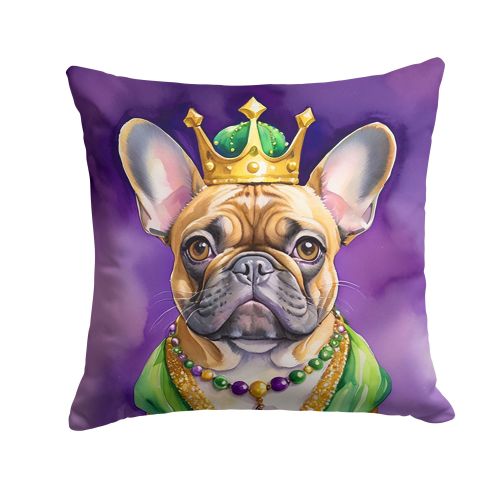 French Bulldog King of Mardi Gras Throw Pillow Machine Washable, Indoor Outdoor Decorative Pillow for Couch, Bed or Patio, 18Hx18W
