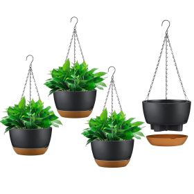 4Pcs 9.64In Diameter Hanging Planter with Drainage Holes Removable Self-Watering Tray Plastic Hanging Flower Plant Pots For Indoor Outdoor Herb I