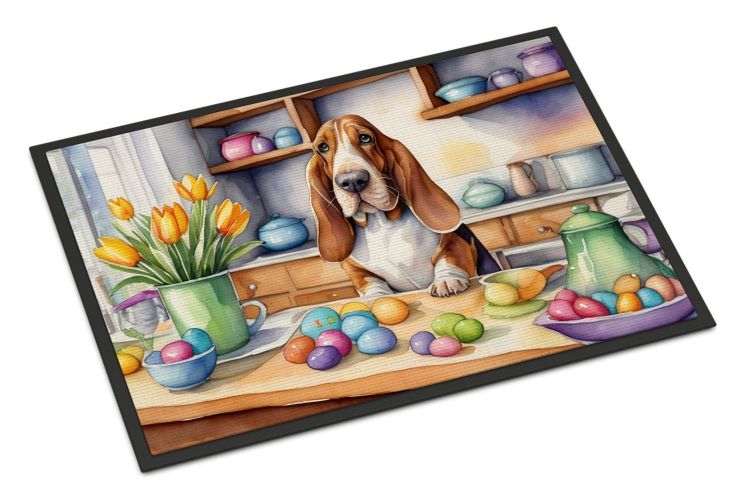 Decorating Easter Basset Hound Doormat Front Door Mat Indoor Outdoor Rugs for Entryway, Non Slip Washable Low Pile, 24H X 36W