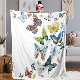 Butterfly Sherpa Throw Blanket Home Throw Blanket Sherpa Fleece Reversible Blankets Girls Hippie Blanket (60 x 80 Inch)