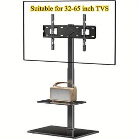Floor TV Stand for 32-65 Inch TVs, Heavy-Duty 90LBS, Rotary & Height Adjustable Tall TV Stand with Tempered Glass Base & Shelf