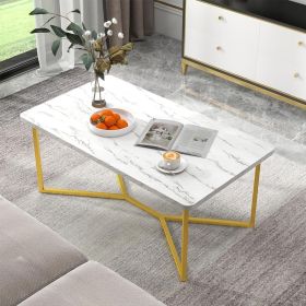 White Faux Marble Coffee Table with Gold Finished Metal Frame