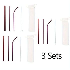 Purple 3 Sets (9pcs) Of Reusable Straws With Cleaning Brush And Storage Bag, Colorful Bent Straws And Straight Straws, Perfect For Parties