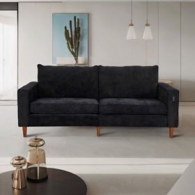BLack Corduroy, Modern Style Solid Color Sofa (Including USB interface), Multi-Person Sofa, Suitable For Living Room And Office