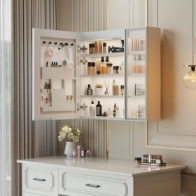 FCH White Particleboard LED Mirror Cabinet (20+8.5*28 inches), LED Mirror Cabinet with 1 Glass Mirror Door, 1 Changhong Glass Door, 8-Layer Shelv