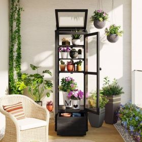 TOPMAX 62.4inch Height Wood Garden Greenhouse Balcony Portable Mini Cold Frame with Movable Storage Box and Adjustable Shelves for Outdoor Indoor