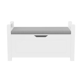 Kids Toy Box Chest, White Toy Box for Boys Girls, Large Storage Cabinet with Cushion Seat Bench/Flip-Top Lid/Safety Hinge