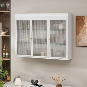 3 Door Arched Wall Mounted Glass Cabinets for Kitchen, Living Room and Bathroom(White)