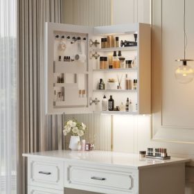 FCH White Particleboard LED Mirror Cabinet (20*28 inches), Acrylic Frame, 1 Door, 4 Shelves, with Time & Temperature Display, Three-color Lightin