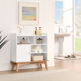Colorblocking Storage Cabinet with Solid Wood Base & feet, Floor Cabinet for Bedroom Living Room Nursery Home Office Reception Entrance