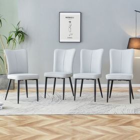 Modern minimalist dining chairs, light gray PU curved backrest and seat cushions, black metal chair legs, suitable for restaurants, bedrooms