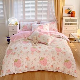 White Pink Duvet Cover Set Full Size - Pink Strawberry Bedding Full Comforter Sets 3 PCS with Zipper Closure Duvet Cover & 2 Pillow Shams (No Com