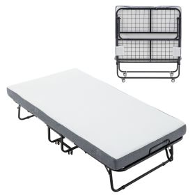 Folding Bed with Mattress, SPortable Foldable Bed with Storage Cover, SRollaway Bed for Adults with Memory Foam Mattress and Metal Frame