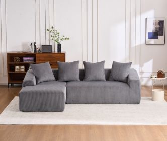 LingYu023-Gray Compression Sofa, Memory Foam 3-Seater Sofa, No Installation & Easy to Transport, Deep Seat Modern Sofa with Corduroy Fabric