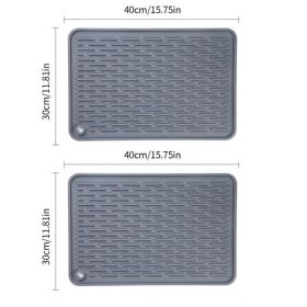 Dark Gray 11.81*15.74in 2PCS Silicone Dish Drying Mat: Kitchen Counter Essential for Draining Water and Insulating Dishes