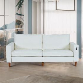 White Corduroy, Modern Style Solid Color Sofa (Including USB interface), Multi-Person Sofa, Suitable For Living Room And Office
