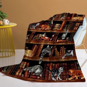 Vintage Kitten Flannel Blanket Cat in The Bookshelf Throw Blanket Librarian Book Lover Gifts Fleece Blankets for Bed Couch Sofa 60"x80"