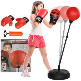 Qaba Punching Bag for Kids, Kids Punching Bag with Stand for 5-10 Year Old, Adjustable Kids Boxing Bag with Boxing Gloves, Boxing Set