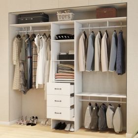 96 Inches Closet System, 8FT Walk In Closet Organizer with 3 Adjustable Shelves & 3 Expandable Hanger Rods & 3 Drawers, Built-In Garment Rack