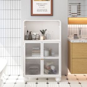 45.28" H Storage Cabinet, Bathroom Floor Cabinet with Glass Door and Shelves, Freestanding Display Storage Cabinet for Bathroom, Living Room, Kit