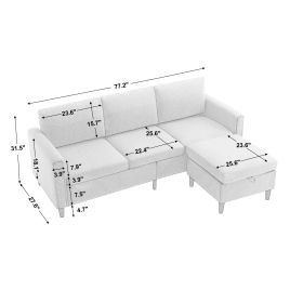 Small Sofa 3 Seats Sofas with Storage Chaise , L-Shaped Couch for Apartment, Compact Spaces (Color: as Pic)