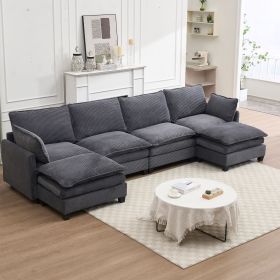 [VIDEO provided][New]Oversized Modular Sofa , Velvet Large U-Shaped Couch Comfy Upholstered 4-Seat Sofa with 2 Ottoman,2 Lumbar Pillow (Color: as Pic)