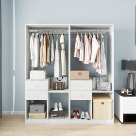 Wooden Closet System with 4 Drawers Storage Cabinet 2 Hanging Rails and Shelves Clothes Built-in Garment Rack Walk-in Closet Organizer for Bedroo (Color: YG-302+302)