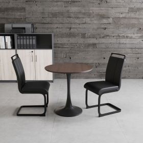 31.5 " White circular dining table, tulip dining table, kitchen dining table for 2-4 people, MDF tabletop and base (Color: Walnut+Black UP+Black Leg)