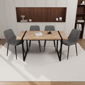 59" MDF dining table and modern dining chair 4-piece set, medieval wooden kitchen dining table set, rectangular metal base (Color: Light wood+gray)